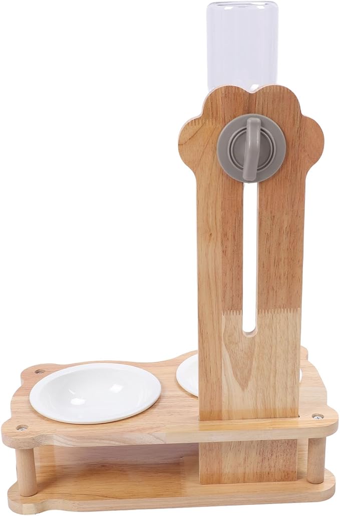 Wood Raised Cat Food Bowls 2 in 1 Automatic Pet Feeder and Water Dispenser Elevated Dog Bowls Stand with Solid Wood Design for Cats Dogs Pets