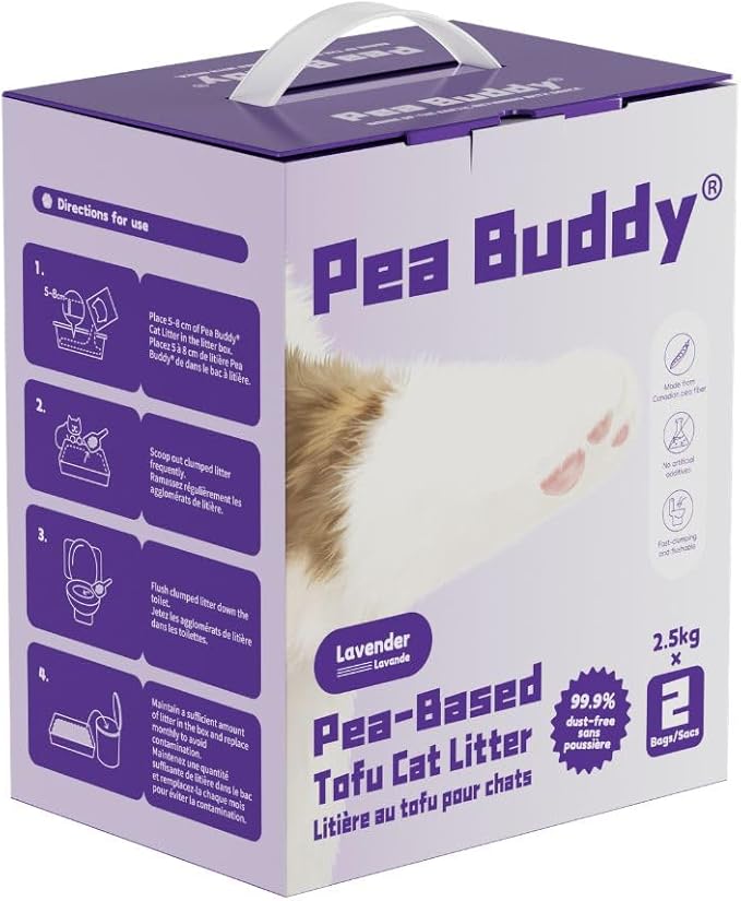 Pea Based Tofu Cat Litter, Dust Free Cat Litter, Low Tracking, and Natural Odor Control, Flushable (2 Bags, Lavender)