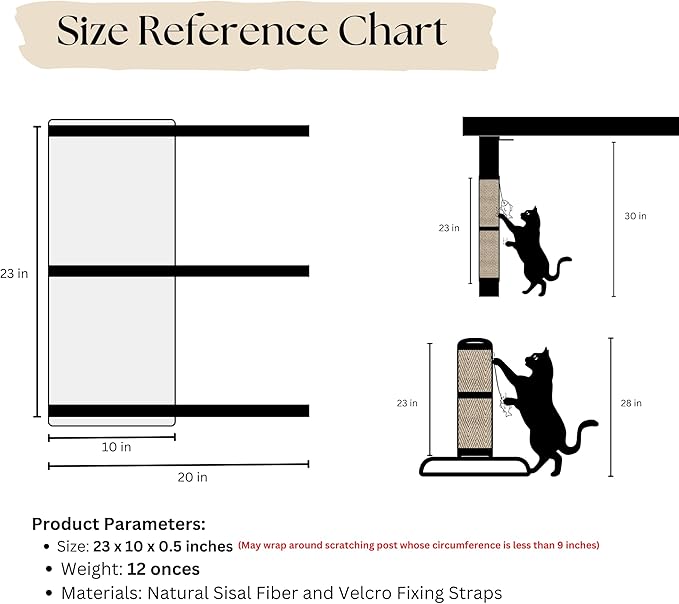 Furrther Boho Sisal Cat Scratcher Mat with Hook and Loop Strips (Scratch Protector for Carpet, Sofa, Wall and Furniture), Durable and Shedding-Resistant Surface (Table Leg Protector, Fishbone)
