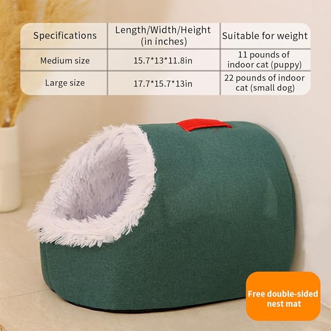 Plush Cat Cave Bed for Indoor Cats & Small Dogs - Fluffy Covered Pet House, Self-Warming Removeble Dog Bed with Anti-Slip Bottom, Washable Cat Hideaway Hut (Gray,Medium)