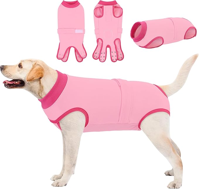 Queenmore Dog Surgical Recovery Suit Onesie, Recovery Suit for Dogs Cats After Surgery,Anti Licking Pet Female Post-Operative Spayed Neutered Shirt, Substitute E-Collar & Cone, Pink,3XL