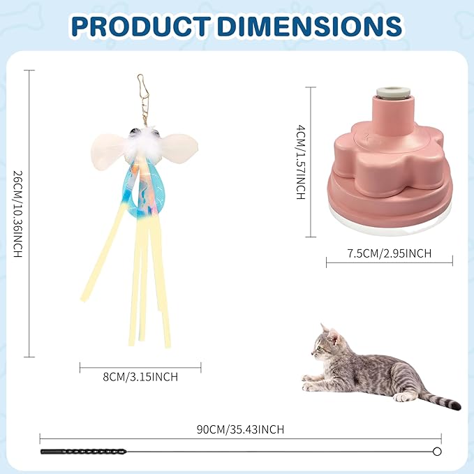 Walfront Interactive Cat Toys with Sky Blue and Pink Flower Suction Base, Indoor Cat Toy for Overweight or Inactive Cats, Multi Cat Homes, Boosts Activity, Self Play and Interactive Fun