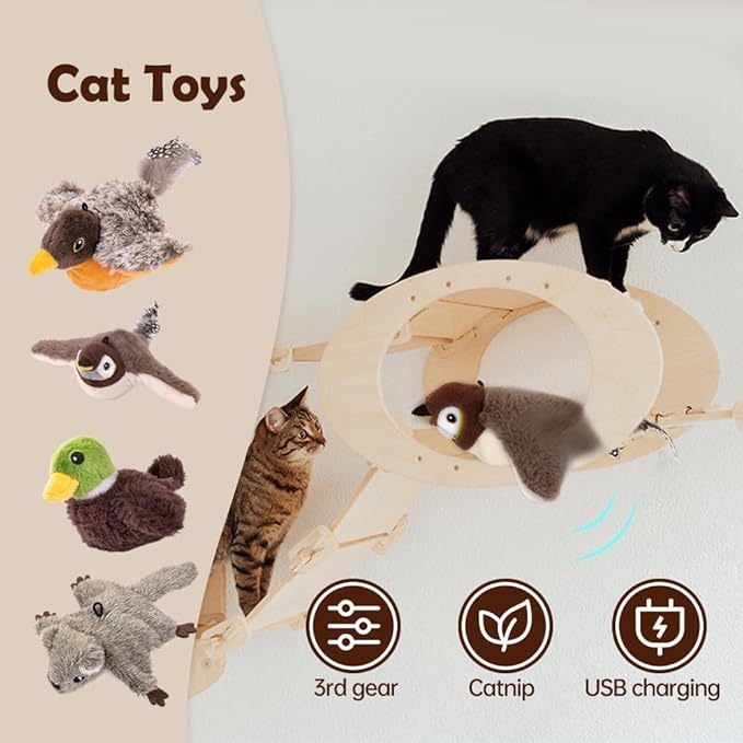 AIIONP Interactive Chirping Bird Cat Toy, 2025 Upgrade Flying Bird Cat Toys, Rechargeable Flapping Birds Interactive Cat Toy, Automatic Moving Simulation Birds Interactive Cat Toy for Indoor Cats (A)