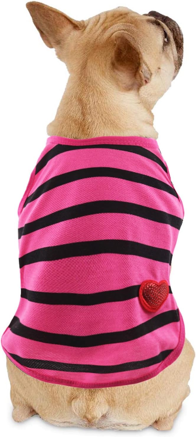 Pet Dog Striped T-Shirt Dogs Cats Cotton Vest Spring Summer Pet Apparel Tee Shirt Suitable for Small Medium Large Pets French Bulldog Bichon Clothes, Rose, X-Large