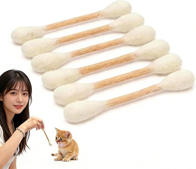Cotton Swabs Cat Toys with Catnip,6 Pk Soft Interactive Giant Q Tip Cat Toy,Durable for Chew, Organic Catnip for Anxiety & as Digestive Aid,The Ideal Gift for cat Lovers(Beige 6-Pack)
