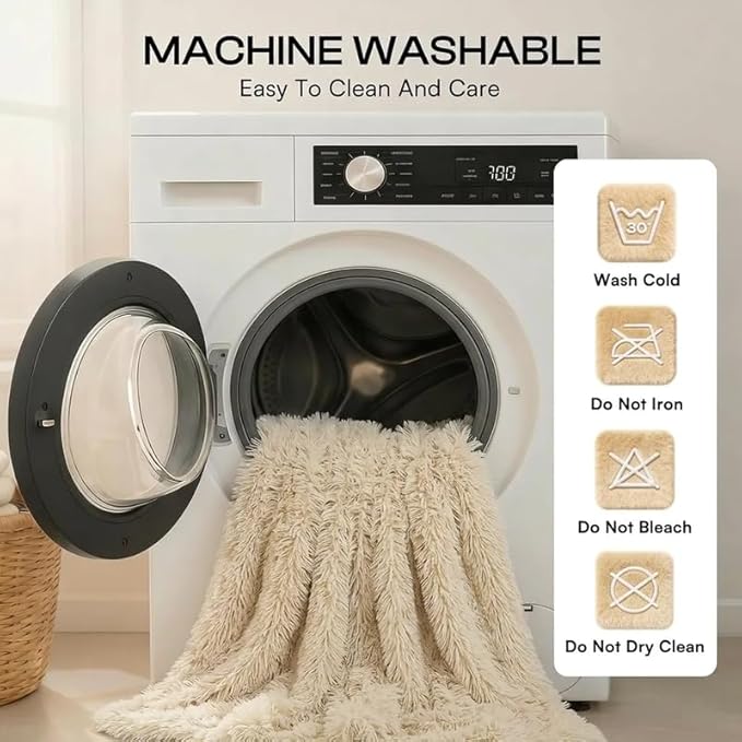 Long Faux Fur Calming Dog Blankets for Bed Covers Fluffy Sherpa Fleece Blanket Couch Cover Protection for Big Dogs and Pets(Cream,XL-85x57in)