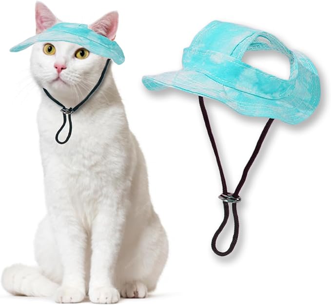 Pet Hat with Ear Holes Sunscreen Cap, Adjustable String Dog Cat Summer Sun Hat,Cat Dog Bucket Hat for Birthday Party Costume Decoration Outdoor Hiking (Green, Large)