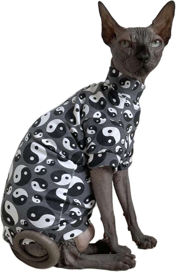 Tai Ji Feng Shui Sphynx Cat Cotton T-Shirts Hairless Cat Sweatshirt Pet Kitten Clothes Round Collar Kitten Shirts Vest Cats & Small Dogs Apparel (Ba Gua, S (3.3-4.4 lbs))