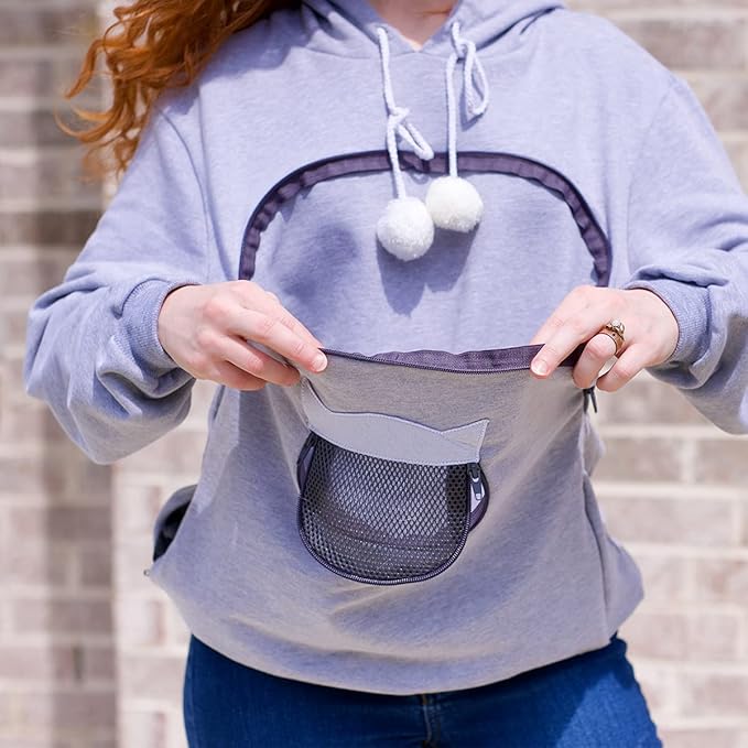 ALYC Unisex Hoodies Pet Holder Cat Dog Large Pouch Carriers Pullover with Cat Printing Sweatshirt (Light Grey-2XL)
