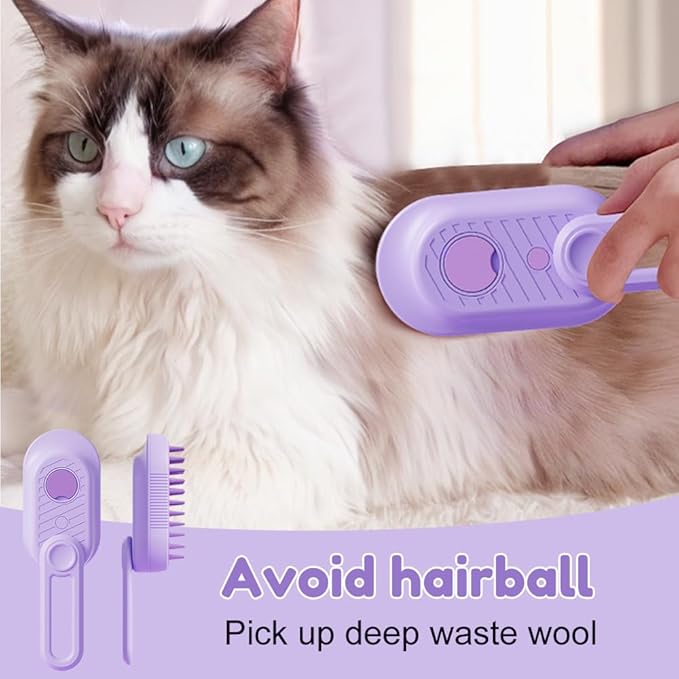Pet Hair Brush with Steam Mist for Cats, 2026 New 3 in 1 Cat Steam Deshedding Brush with Hair Release Button, Pet Comb with Spray for Shedding & Grooming & Massaging & Cleaning (Purple)