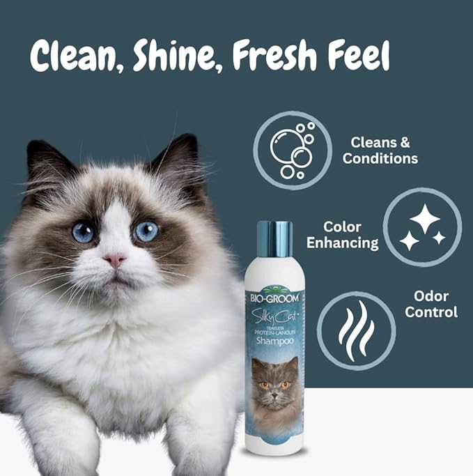 Bio-Groom Protein Lanolin Cat Shampoo - Tear-Free Pet Shampoo, Soy Protein, Tearless Cat Bathing Supplies, Residue-Free, Cruelty-Free, Product Made in USA - 8 fl oz 1-Pack