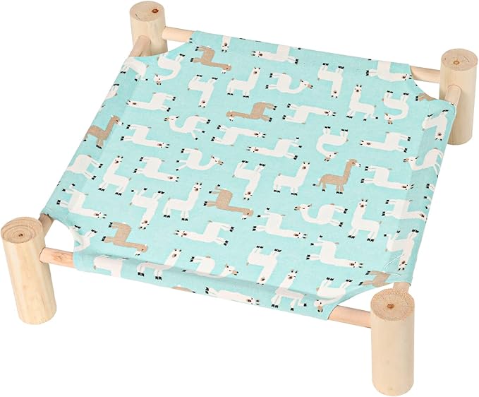 Patas Lague Cat and Dog Hammock Bed for Small Dogs, Brethable Wooden Cat Pet Rabbit Elevated Cooling Outdoor Bed Cots Furniture for Summer Alpaca