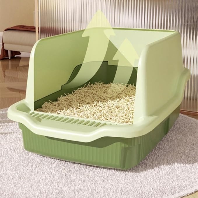 Pet Supplies, Leakproof Open Cat Litter Box with Scoop & High Walls, Easy Clean(Brown)