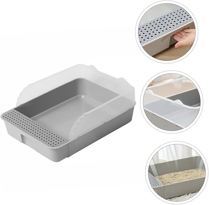 Luxshiny Detachable Small Gray Cat Litter Pan Potty with Anti-Splashing Design Plastic Half-Enclosed Cat Toilet for Kitten Housebreaking
