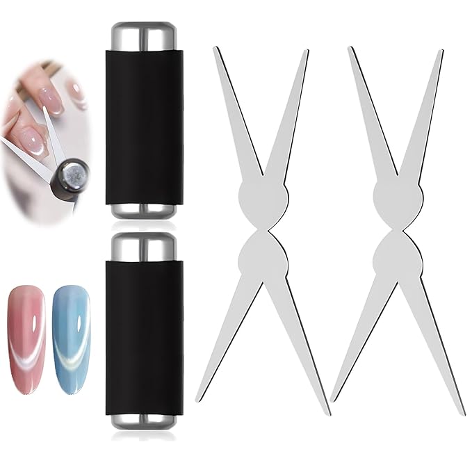 4Pcs Cat Eye Magnet Set, Scissor-shaped Nail Magnet Tool, 2 in 1 Cat Eye Nail Magnet for French Effect, Cat Eye Gel Nail Polish Magnet for Nail Art DIY Home, Studio, Salon