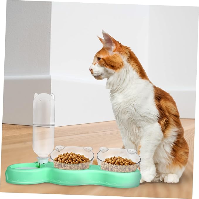 Yardwe 3-in-1 Raised PET Bowl Set with Water Feeder Tilted Cat Food and Water Bowls for Small Dogs and Cats Wet and Dry Food Compatible Space-Saving Design
