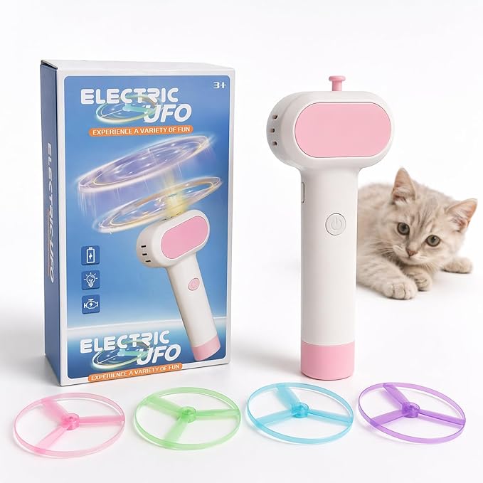 Cat Fetch Toy, One-Touch Automatic Launcher, Up to 20m Range, No Winding Needed, USB-C Rechargeable Flying Disc Toy, Interactive Cat Toy, Indoor Outdoor Use