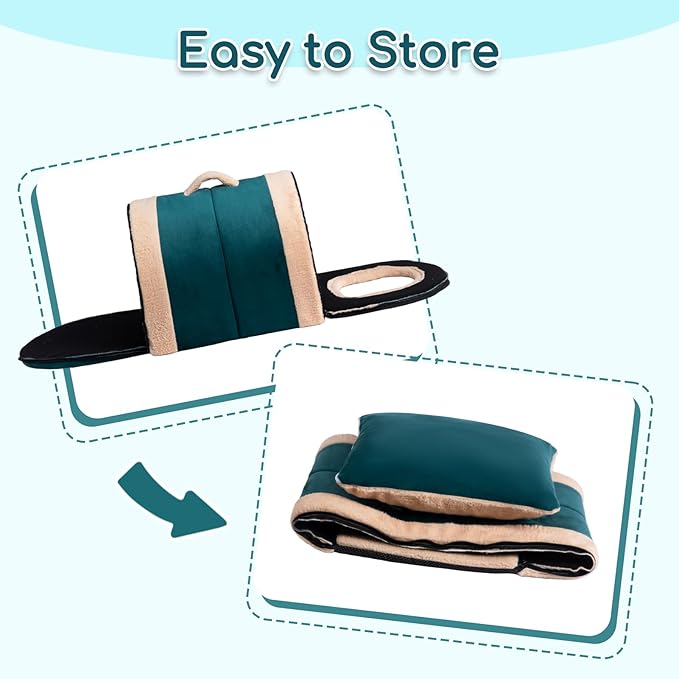 Hollypet Cat Bed Self-Warming 2 in 1 Foldable Kitty Cave Hut House Nest Pet Sleeping Bed, Crystal Velvet Pet Condo for Indoor Cats, Green Arched Cave