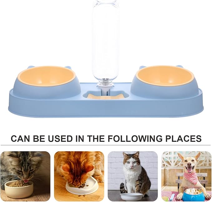 Abaodam Double-Bowl Pet Feeder Dog Food Dispenser Raised Cat Dog Bowl Pet Feeding