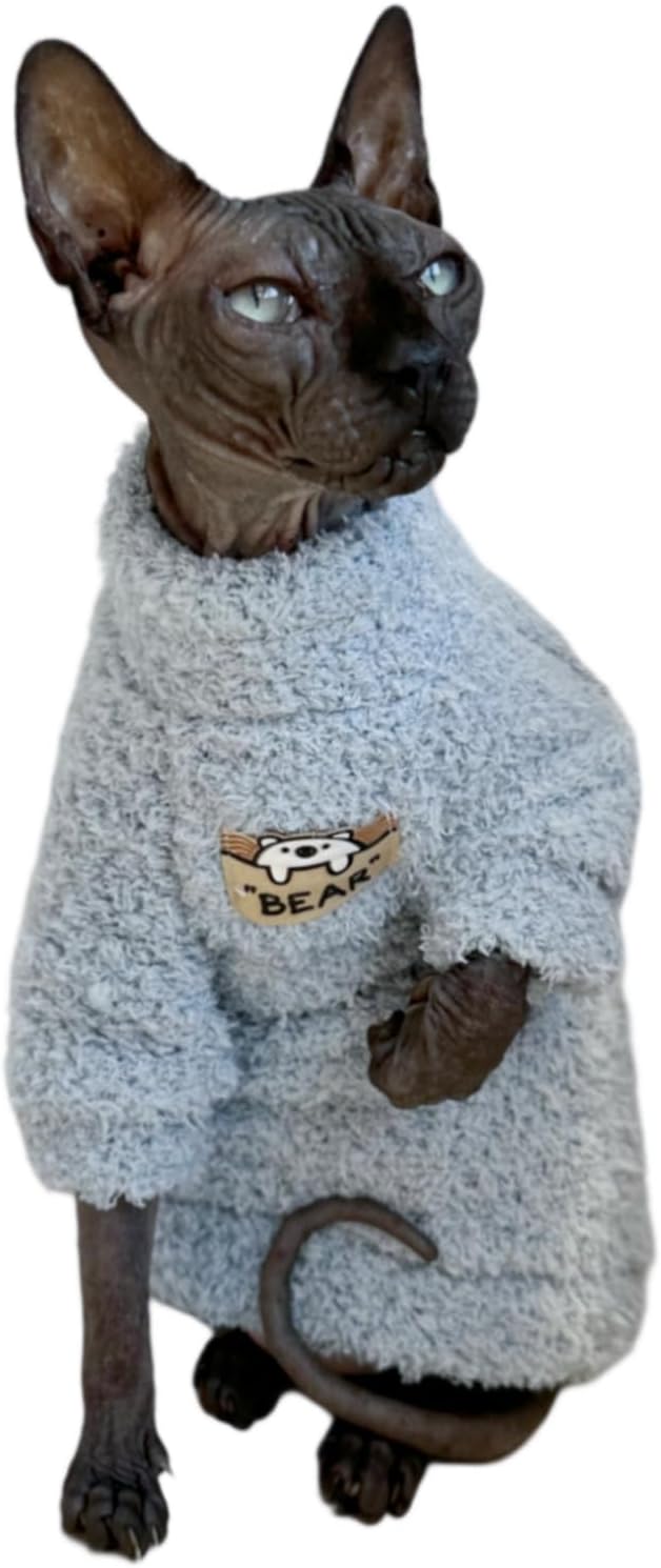 Sphynx Cat Clothes Hairless Cat Super Soft Warm Fleece T Shirt Elastic Winter Sweater Outfit, Pet Clothes for Sphynx Cat Coat for Cats and Small Dogs Apparel (Blue, Small)