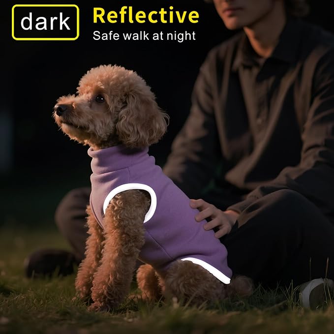Idepet 2 Pack Striped Dog Sweater, Stretchy Dog Shirt Vest Turtleneck Pet Pullover Puppy Clothes Reflective Sweatshirt Fleece Cat Apparel (Grey Stripe + Purple, X-Large)