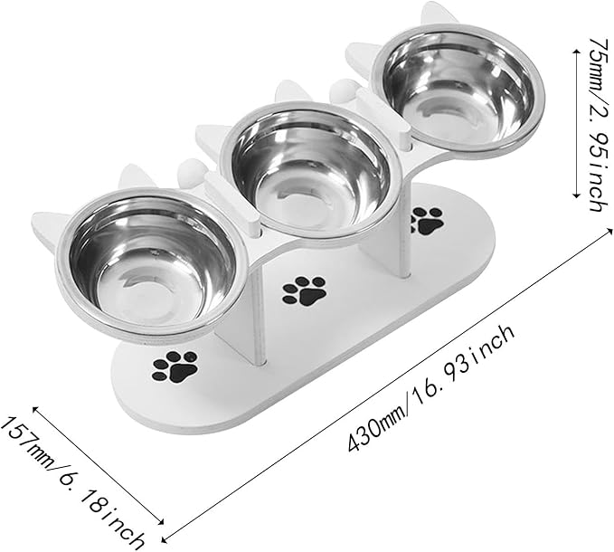 Elevated Cat Bowls 3 Raised Cat Dishes with Stand Tilted Watering Small Animals Pet Feeding Station 16.93x6.18x2.95 inch