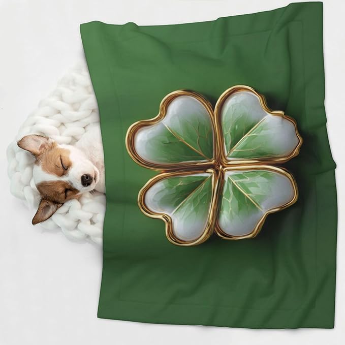 Cat Dog Blanket Cartoon Clover Leaf with Gold Rim Ultra Soft Warming Mat for Indoor Pet Beds Furniture 27.6 X 19.7inch