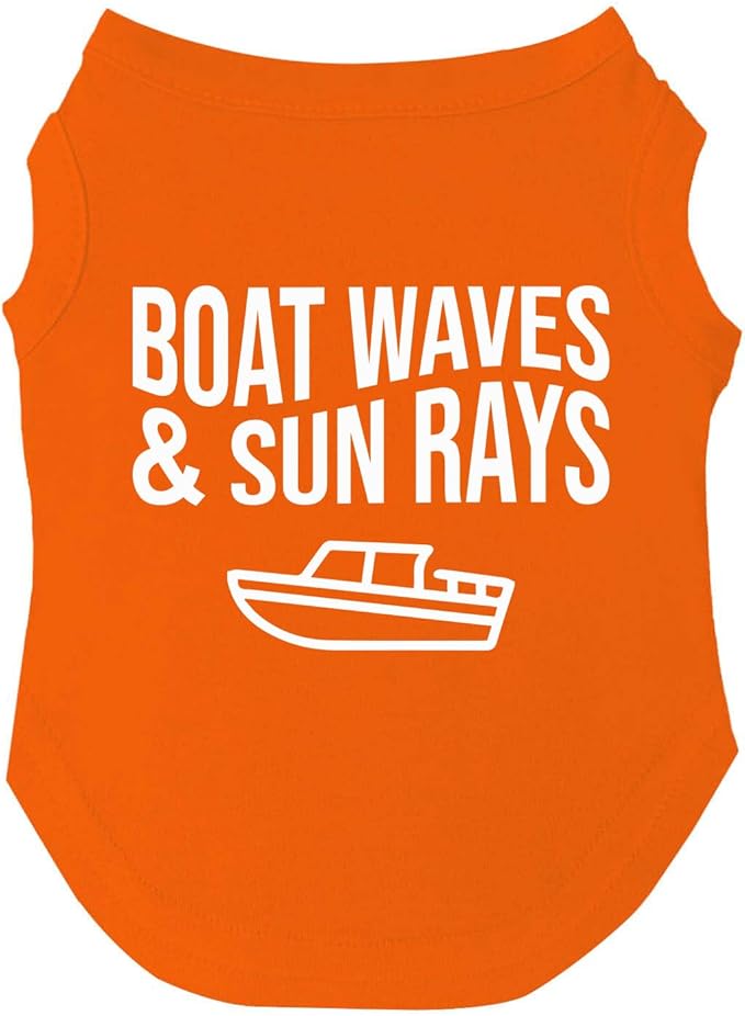 Boat Waves & Sun Rays Dog Tee Shirt | Sleeveless | Sizes for Puppies, Toys and Large Breeds (Orange, Medium 806)