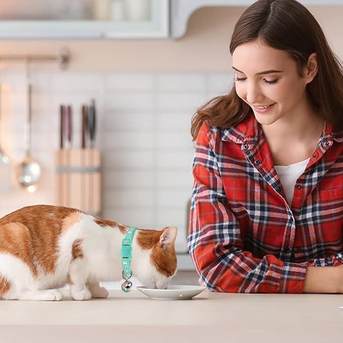 Baeuppit 2PCS Breakaway Cat Collars with Bell Cute Kitty Glow in The Dark Adjustable Kitten Collars 7.9-13.0 Inch(Teal&Purple)