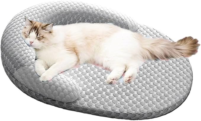 Cat Beds with Pillow for Indoor Cats, Summer Cooling Pet Bed with Removable Washable Cover Washable Round Fluffy Pet Bed