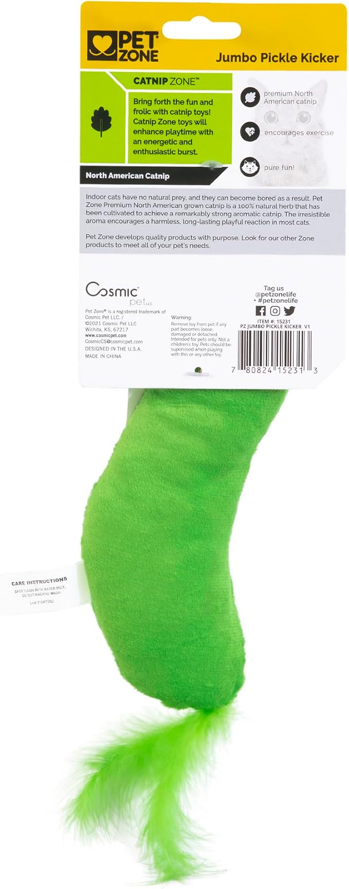 Pet Zone Jumbo Pickle Kicker Catnip and Silvervine Crinkle Cat Toy, Pack of 1