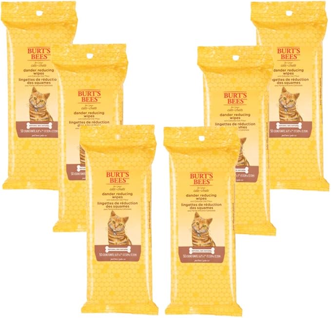 Burt's Bees for Pets For Cats Natural Dander Reducing Wipes | Kitten and Cat Wipes For Grooming, | 50 Count Cat Wipes for Dander Control - 6 Pack (300 Wipes Total)