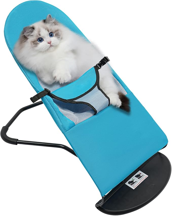 Pet Rocking Chair Solid Color Breathable Dog Bed Chair Portable Foldable Dog Cat Chair for Small Pets Weighing Less Than 33.07 lbs, 3 Levels Adjustable Height, Washable&Removable (Blue)