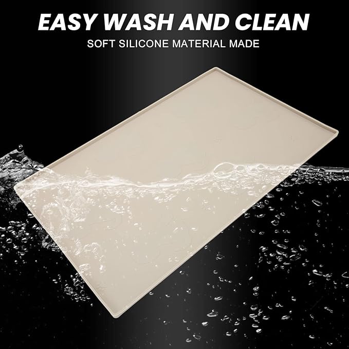 Dog Feeding Mat, Waterproofed Cat Food Mats, Anti Slip Silicone Cat Dog Food Mat for Messy Drinkers to Protect Floors (Beige)