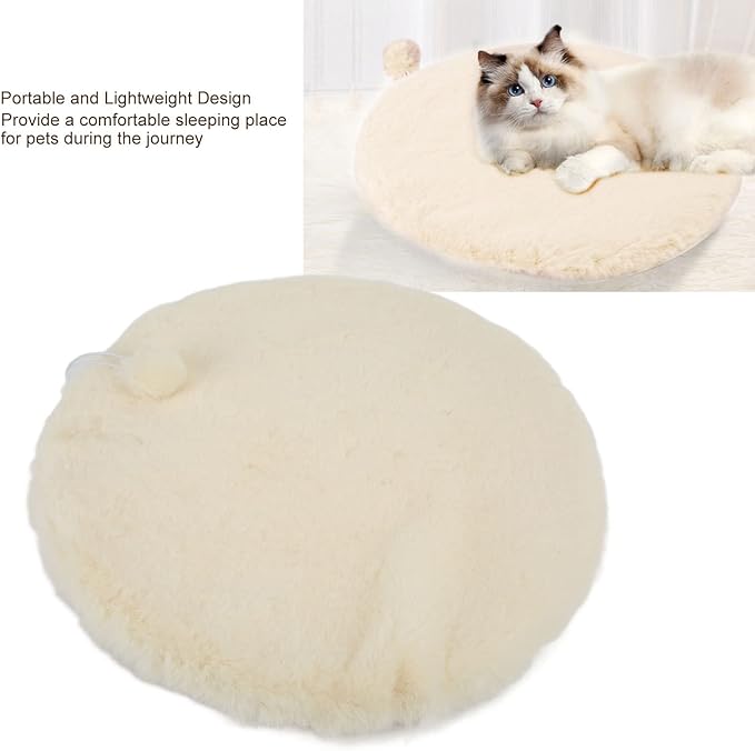 KANASI 1.6 Inch Round Faux Rabbit Fur Cat Bed, Replacement Pad for Pet Sleeping Mats for Windowsills Cages Kennels and Furniture (Cheese White)