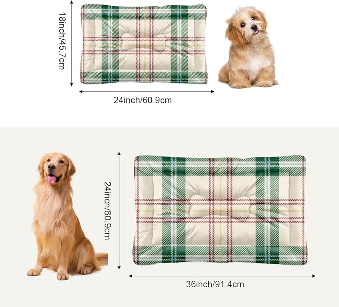 Green Red Yellow Plaid Dog Mat Bed Non Slip Bottom Easy Clean Pet Bed Cozy Soft Dog Car Sleeping Pad Furniture for Dogs Printed Cat Mat Gift Personalized 24× 18 Inch Indoor Outdoor