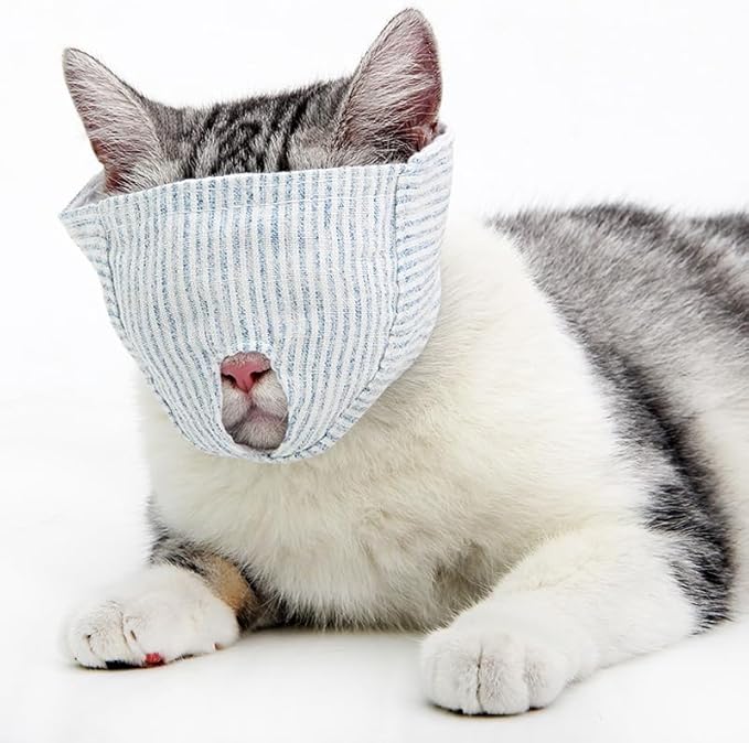 Cat Muzzle for Biting, Adjustable Soft Cat Face Mask for Grooming, Nail Trimming, Ear Cleaning & Vet Visits, Breathable Anti-Bite Muzzle for Aggressive Cats, Secure Pet Mouth Cover(Cover M)