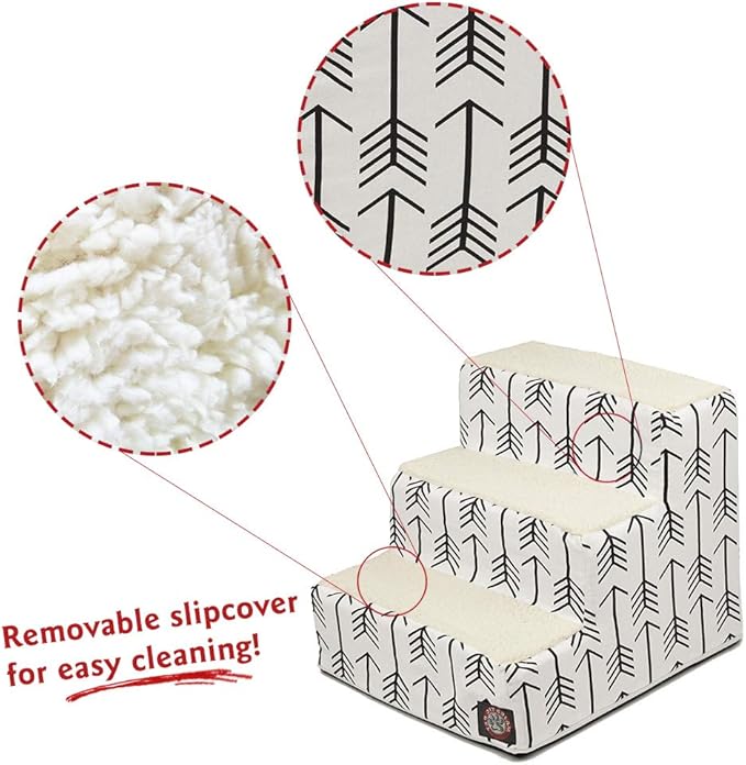 Majestic Pet Portable Pet Stairs | Soft Sherpa Steps Foam Feeling | Steps for Dogs & Cats | Dog & Cat Ramp | Indoor Only | Max Weight: up to 250 Lbs, 3 Step, Arrow White/Black