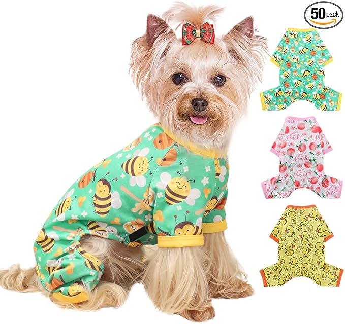 Yikeyo Dog Pajamas Small Sized Boy Girl, Cotton Stretchable Pet Clothes Jammies Puppy Outfits for Dogs Female Male, Spring Summer Doggie Pjs Doggy (Bee Green, S)