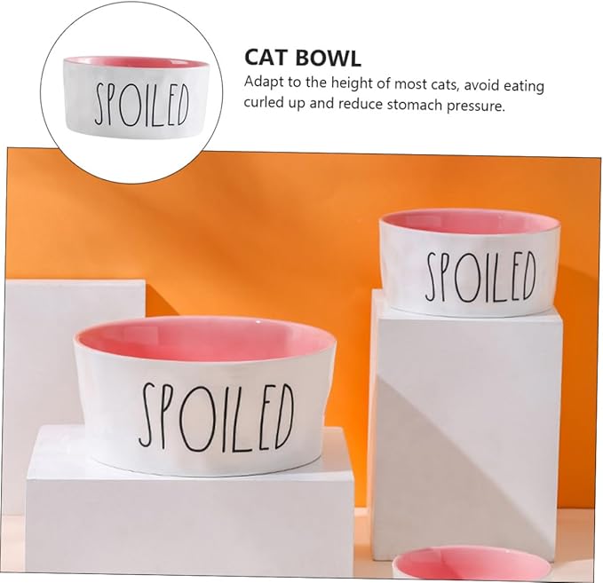LIOOBO Ceramic Pet Bowl with High Base Small Pink Color Neck Protection Feeder for Cats and Small Pets for Feeding and Watering