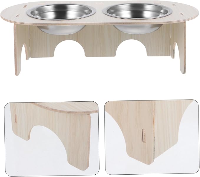 1set Elevated Bowls Stable Base Wood Stainless Steel Raised Feeder for Cats and Dogs Spill Design for Easy Feeding and Watering