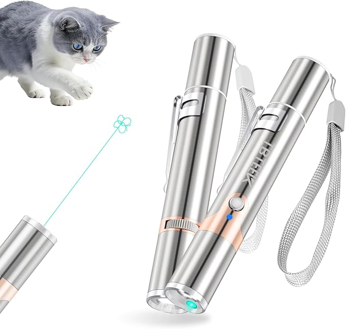 TBTeek Cat Toy, Green Light, with Metal Case, Rechargeable, 7 Patterns, Interactive Cat Toys for Indoor Cats Dog Chase Light for Fun Playing Exercise (2 Pieces)