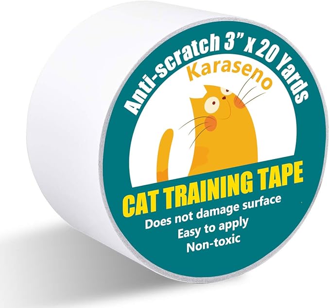 Karaseno Anti Cat Scratch Tape: 3 inches x 20 Yards Cat Training Tape, 100% Transparent Clear Double Sided Deterrent Tape Furniture Protector