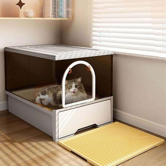 Pet Supplies, Hooded Cat Litter Box with Lid & Scoop, Front & Top Entry, Easy Clean(Gray)