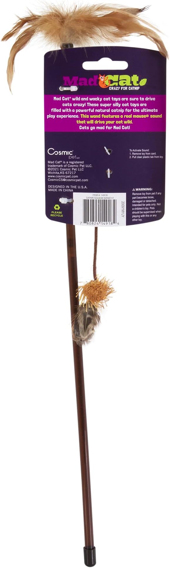Mad Cat Safari Squeak Wand Cat Toy with Catnip, Pack of 1