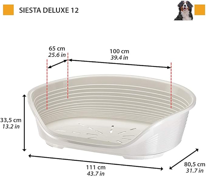 Ferplast Cat Bed, Plastic Dog Bed Extra Large, Ventilation Holes and Non-Slip Rubber Feet for Added Stability 111 x 80,5 x h. 33,5 cm. White