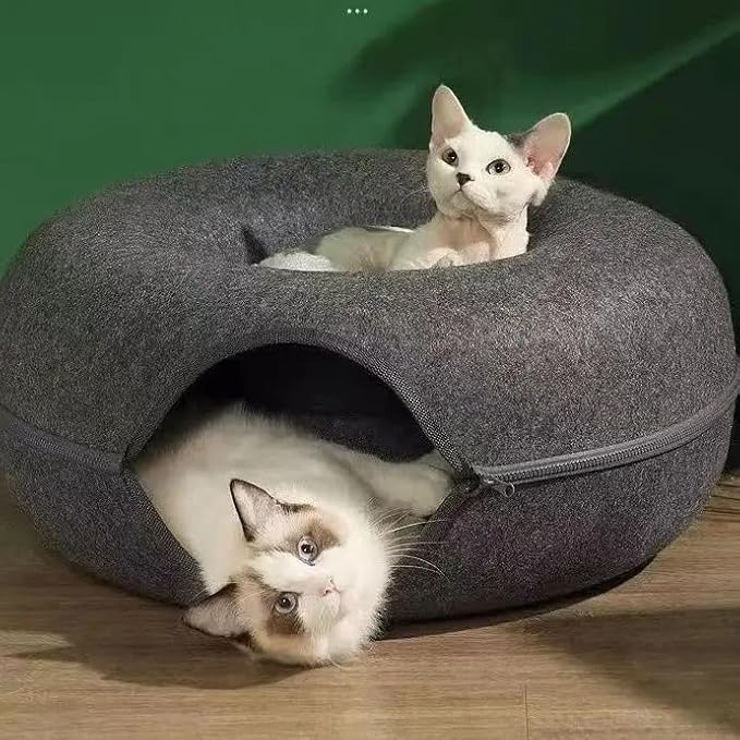 Cat Cave Donut for Large Cats and Small Dogs Up to 30 lbs | Pet Cat House Tunnel Bed | Washable & Scratch-Resistant Pet Bed | Versatile Donut Cat Cave | Covered Cat Beds for Indoor Cats Large | Hegale