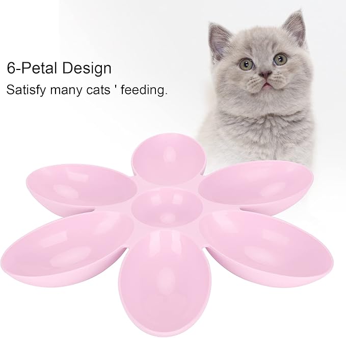 Cat Food Bowl, Plastic Flower Petals Shaped Cat Water Bowls for Feeder, 16.3in Diameter for Cats and Kittens (Pink)