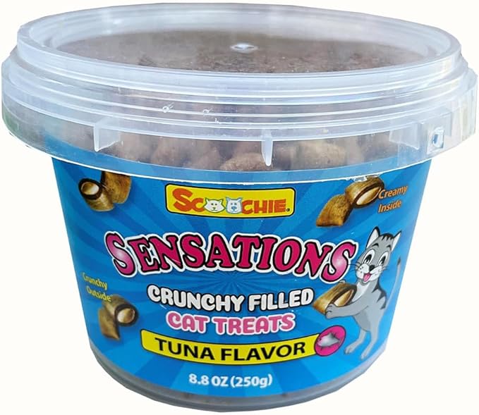 Scoochie Pet Products 896 8.8 oz Scoochie Sensations Tuna Filled Cat Treats in Tub