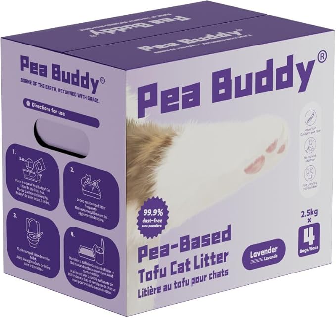 Pea Based Tofu Cat Litter, Dust Free Cat Litter, Low Tracking, and Natural Odor Control, Flushable (4 Bags, Lavender)